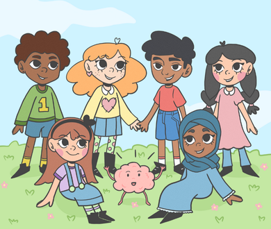 Emily's Hope K-12 Substance Use Prevention Curriculum elementary school characters take a selfie